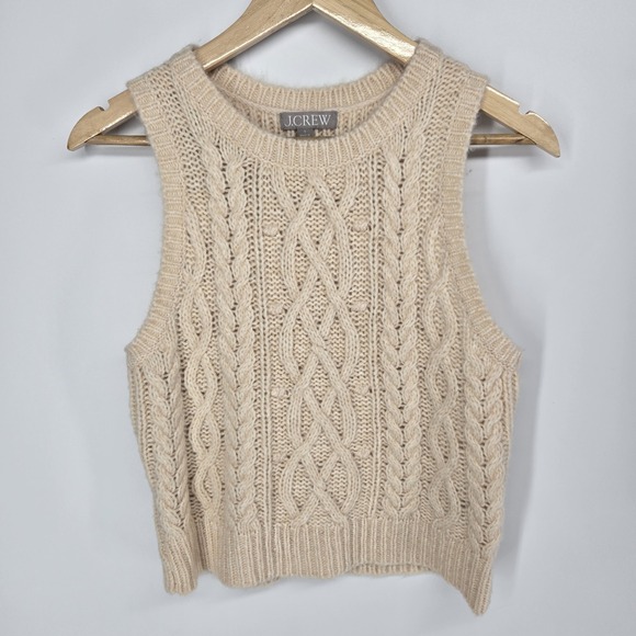 J.CREW Sweaters - J.Crew Sweater Vest Small Beige Cable Knit Alpaca Wool Blend Sleeveless Pullover